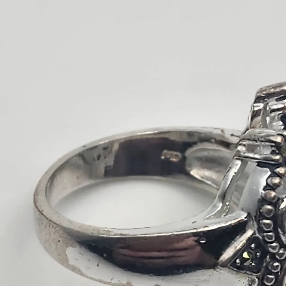 Marsala Silver Tone Turquoise Enamel & Marcasite Ring (6.75)